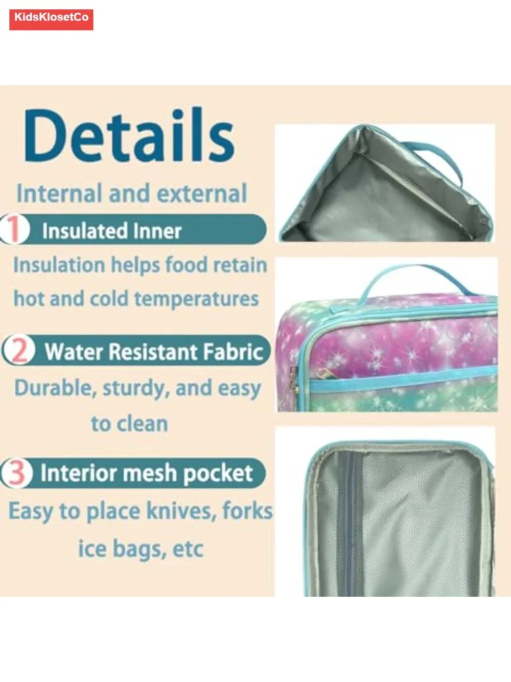 Kids Insulated Lunch Bag 600D Oxford Waterproof PEVA Liner